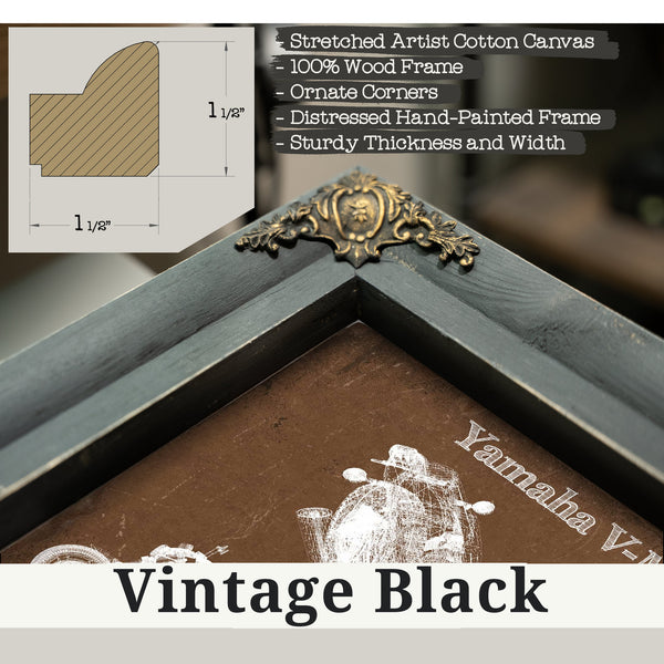 Vintage Black frame corner detail, 1.5 inch ornate wood moulding, Yamaha V-Max 1200 Print