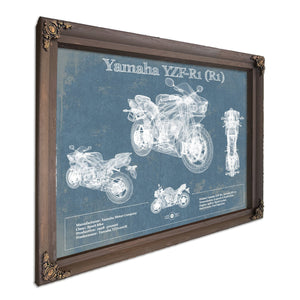 Yamaha YZF-R1 (R1) Print in a Bourbon stained wood frame with antique gold corners