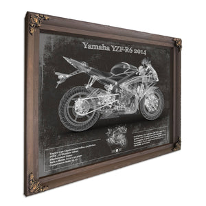 2014 Yamaha YZF-R6 Print in a Bourbon stained wood frame with antique gold corners