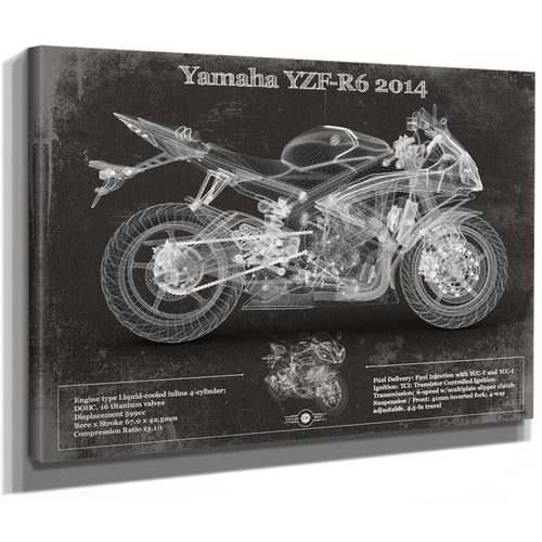 2014 Yamaha YZF-R6 Print as a stretched canvas wrap with gallery wrapped edges