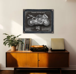2014 Yamaha YZF-R6 Print framed in Vintage Black in a loft bedroom
