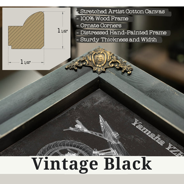 Vintage Black frame corner detail, 1.5 inch ornate wood moulding, 2014 Yamaha YZF-R6 Print