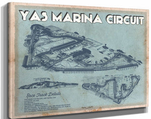 14" x 11" / Stretched Canvas Wrap Cutler West Yas Marina Circuit Blueprint Race Track Print
