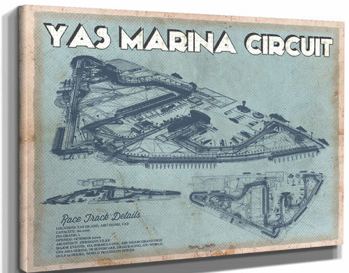 14" x 11" / Stretched Canvas Wrap Cutler West Yas Marina Circuit Blueprint Race Track Print