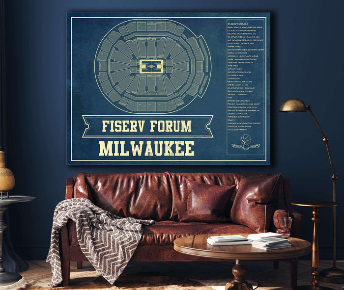 Cutler West Milwaukee Bucks - Fiserv Forum Vintage Basketball Blueprint NBA Print