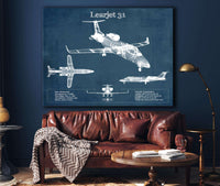 Cutler West Bombardier Learjet 31 (31A) Vintage Blueprint Airplane Print
