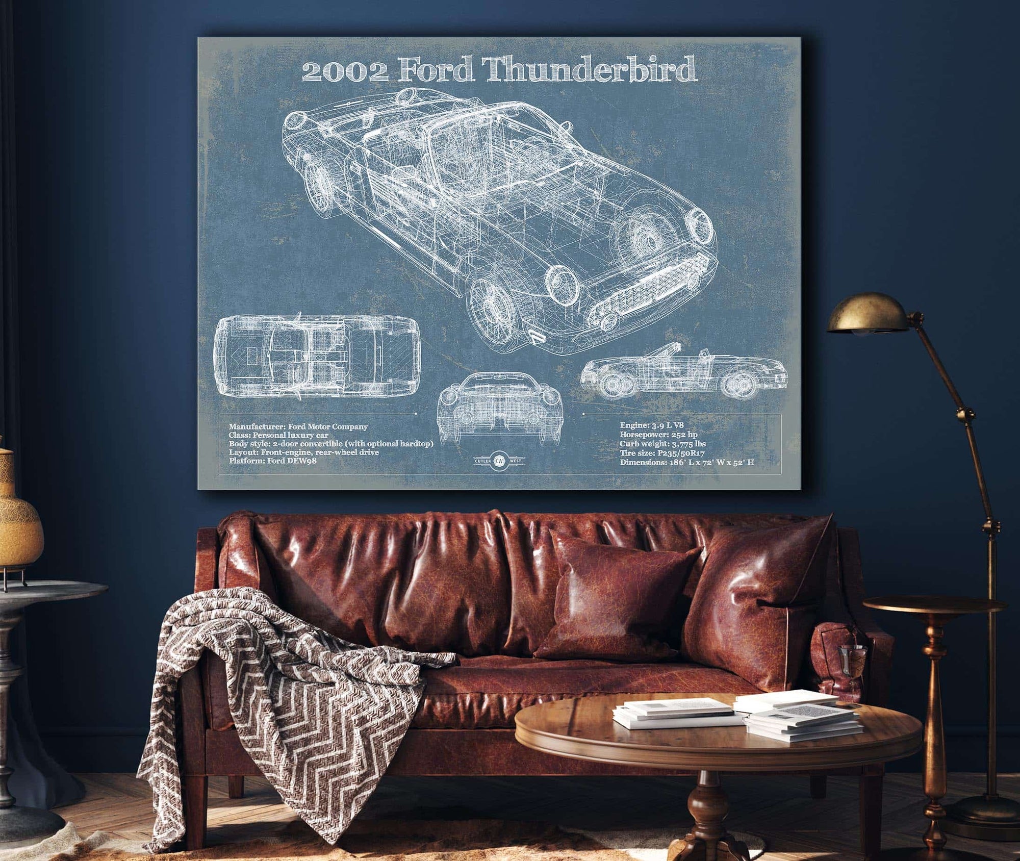 Cutler West 2002 Ford Thunderbird Original Blueprint Art