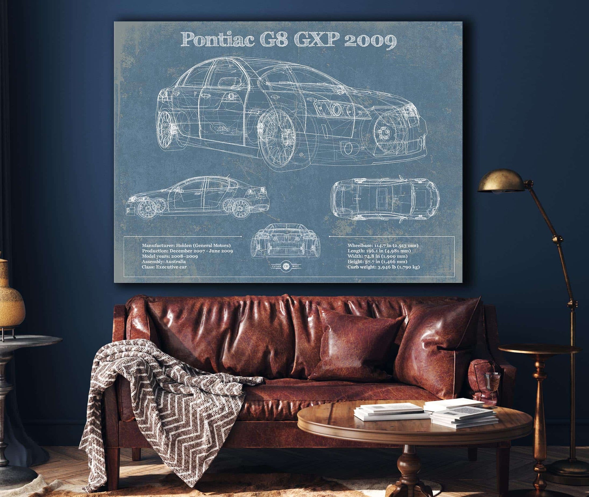 Cutler West Pontiac G8 GXP 2009 Blueprint Vintage Auto Print