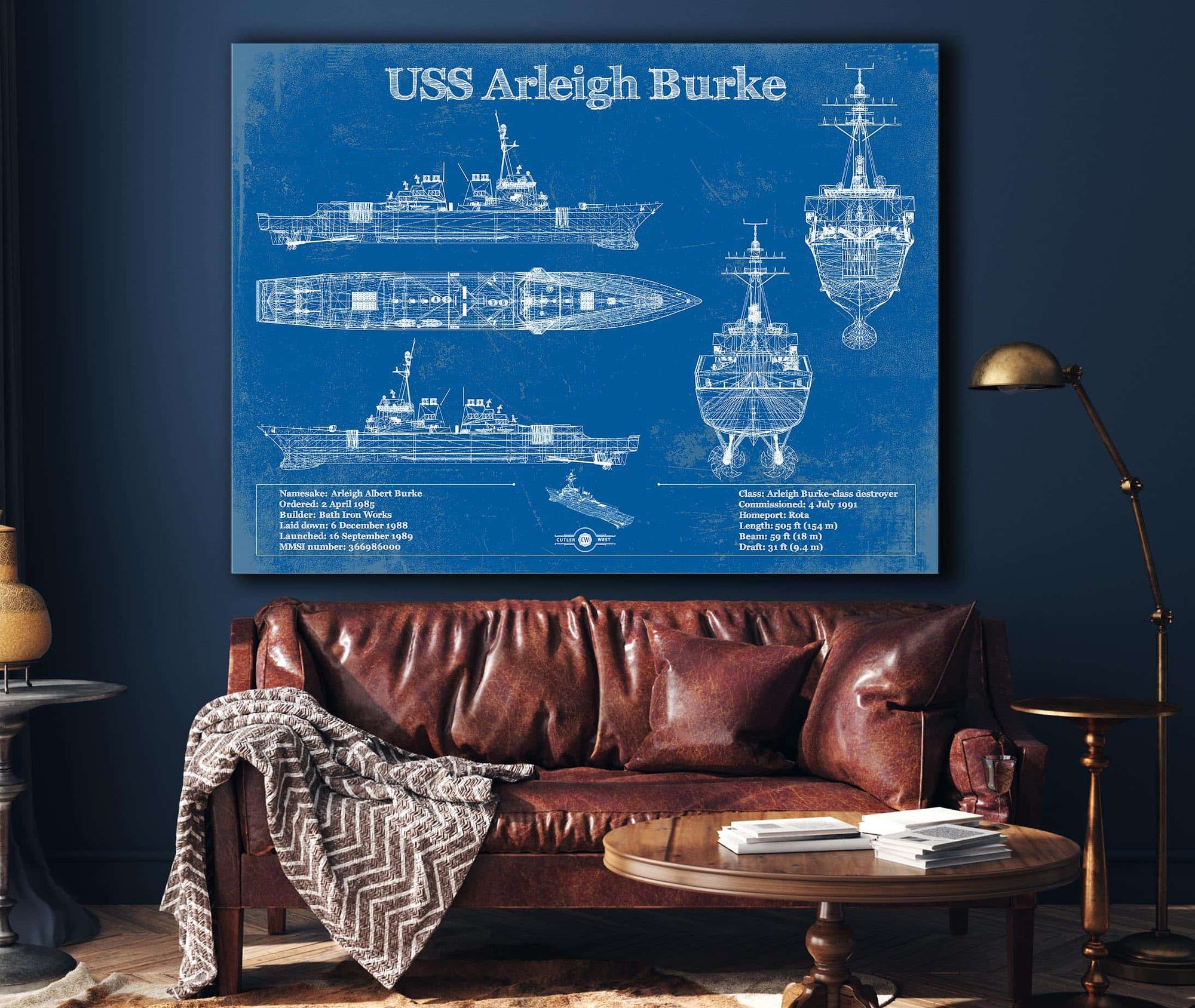 Cutler West USS Arleigh Burke (DDG-51) Arleigh Burke-class Destroyer Blueprint Original Military Wall Art