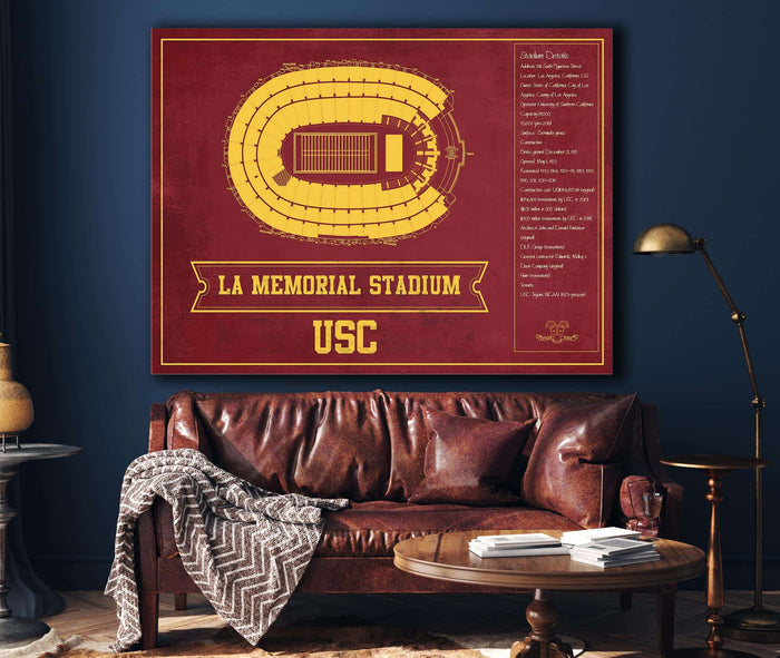Cutler West Vintage USC Trojans - LA Coliseum Blueprint Art Print