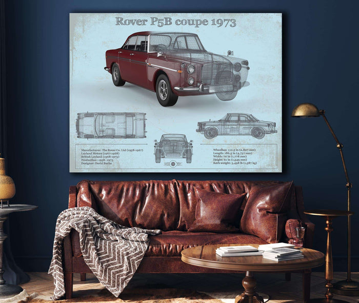 Cutler West Rover P5b Coupe 1973 (Bordeaux Red) Blueprint Vintage Auto Print