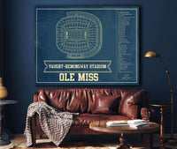 Cutler West Ole Miss Rebels Stadium Art - Vaught-Hemingway Vintage Stadium & Blueprint Art Print