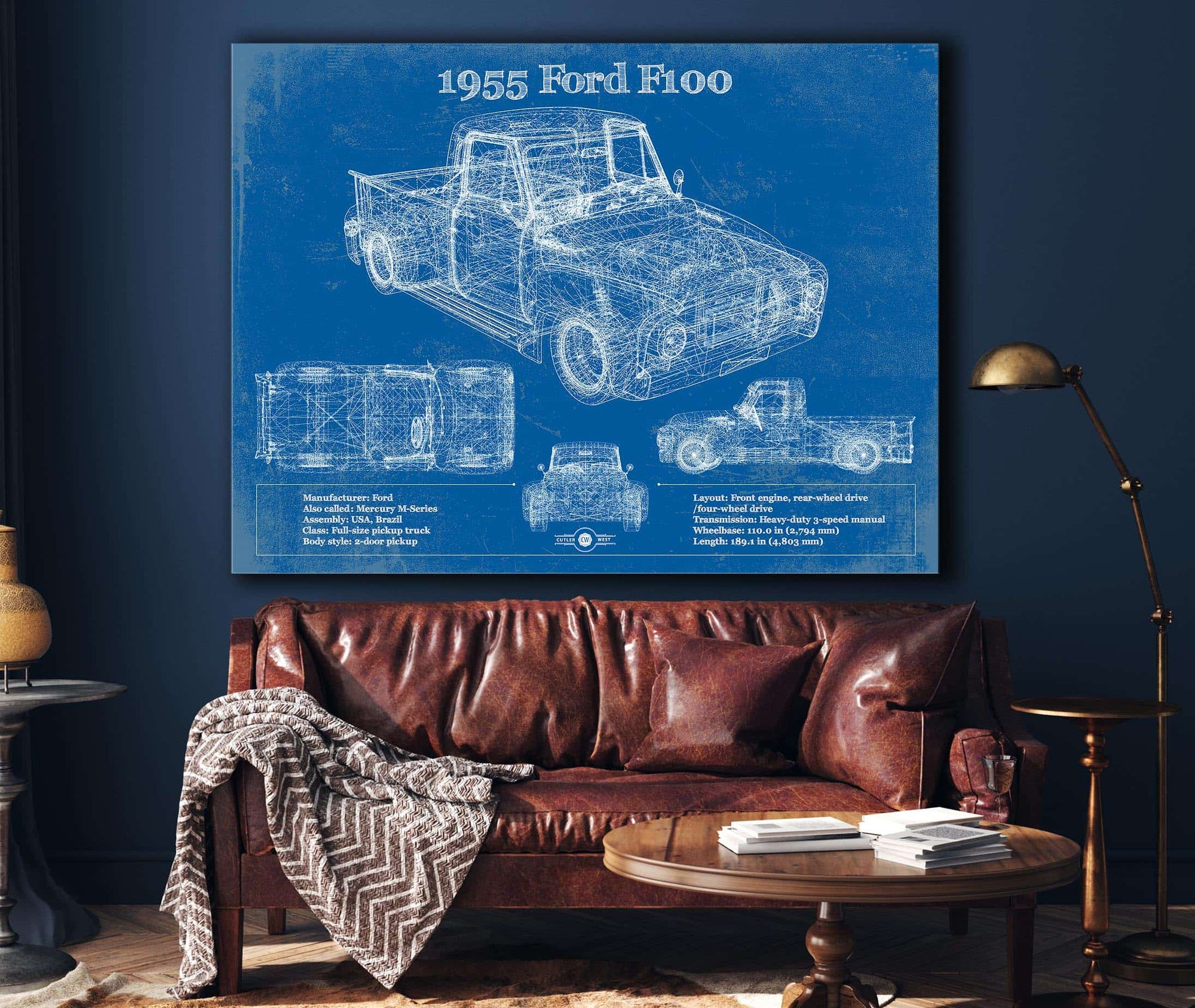 Cutler West 1955 Ford F100 Vintage Blueprint Auto Print