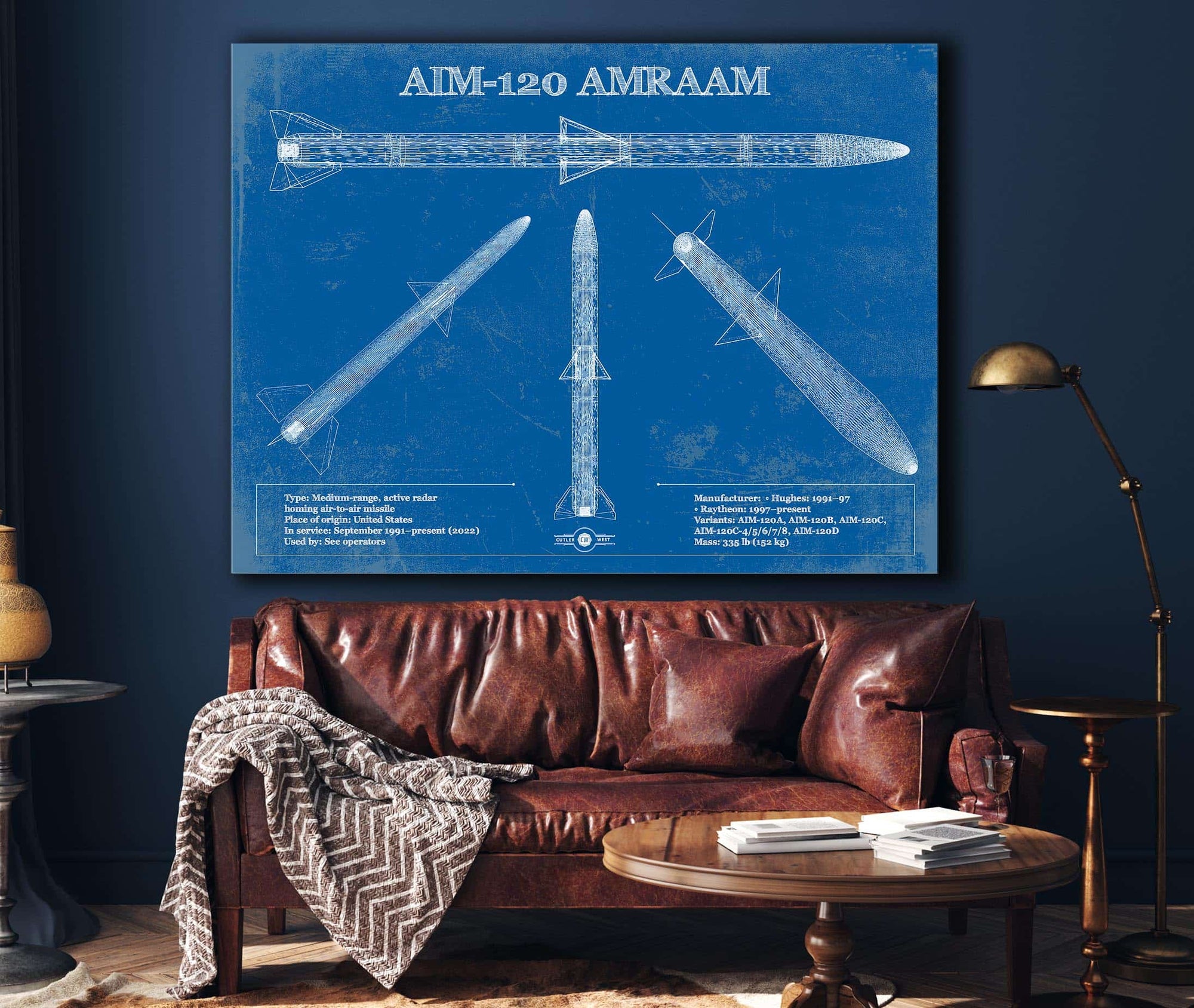 Cutler West AIM-120 AMRAAM Blueprint Vintage Missile Print