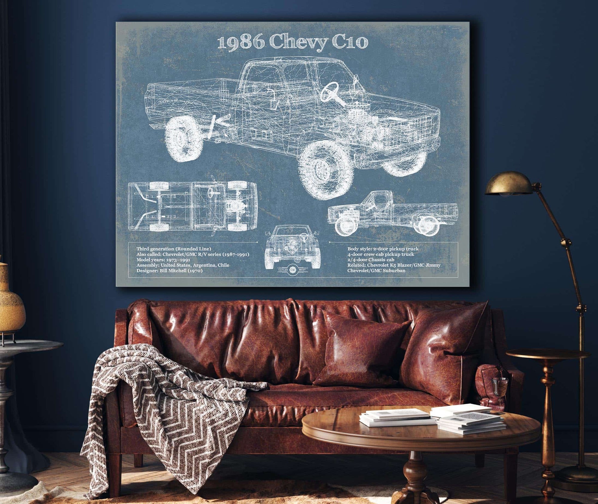 Cutler West 1986 Chevy C10 Vintage Blueprint Auto Print