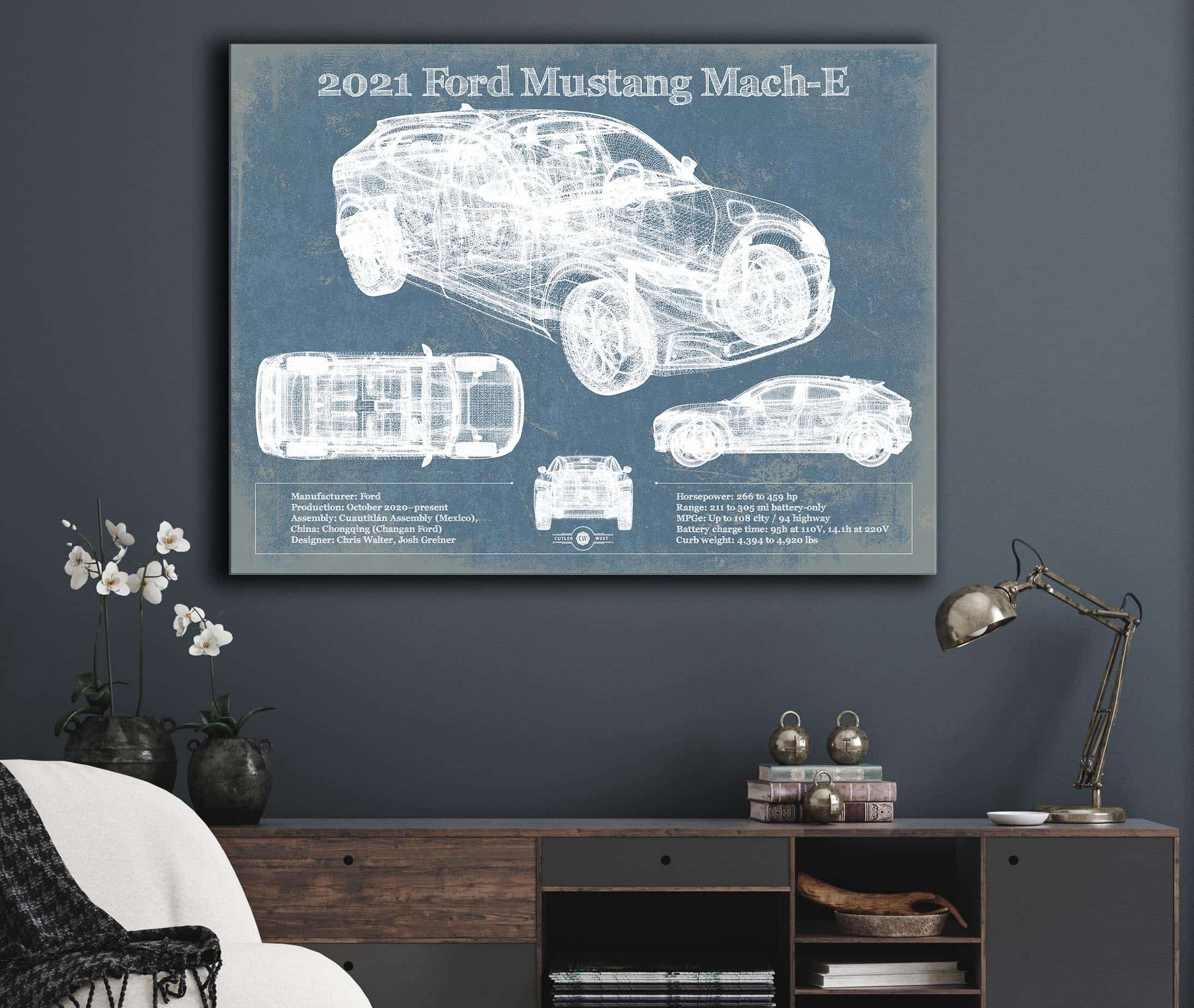 Cutler West 2021 Ford Mustang Mach-E SUV Blueprint Vintage Auto Print