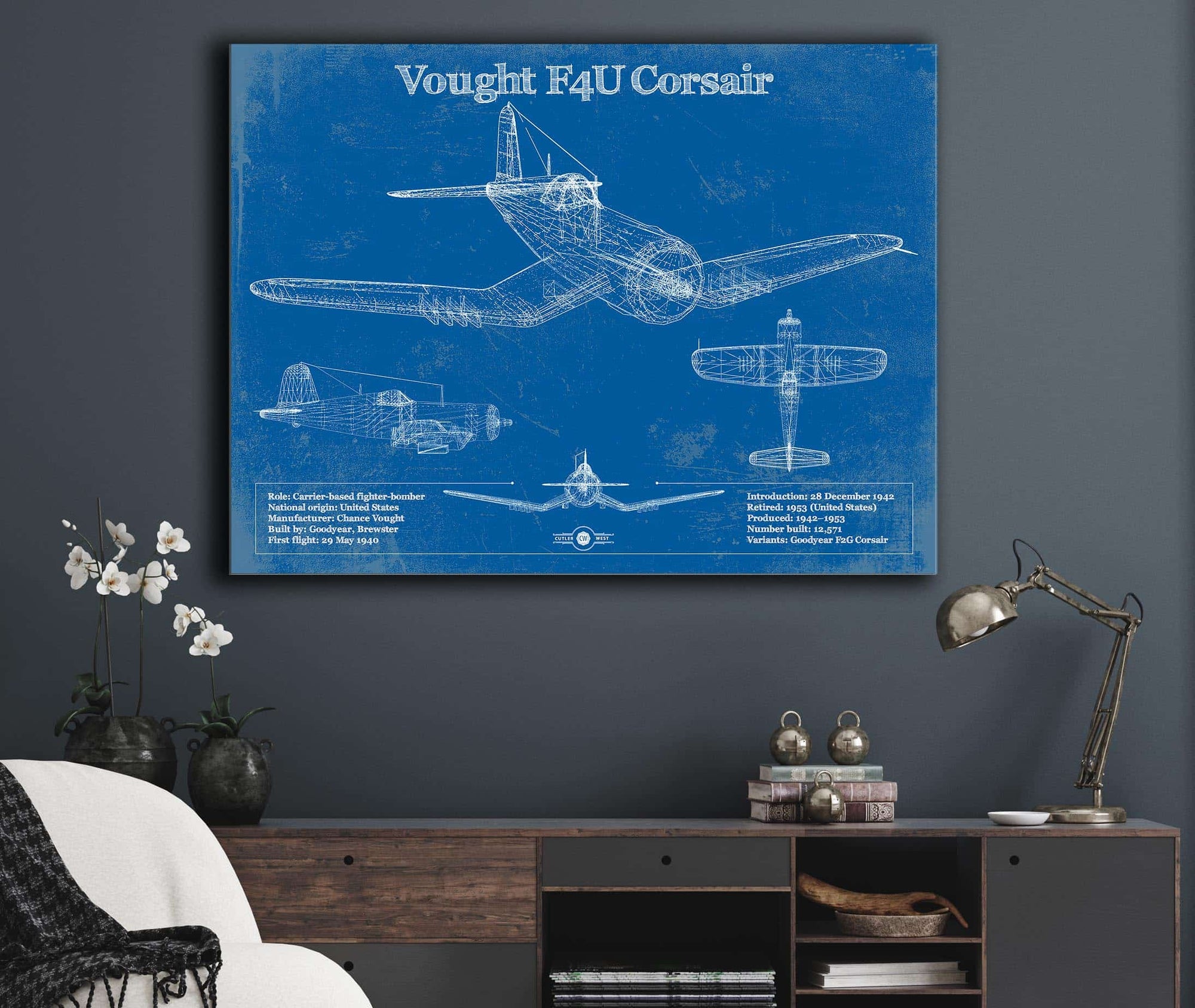 Cutler West Vought F4U Corsair Patent Blueprint Original Design Wall Art