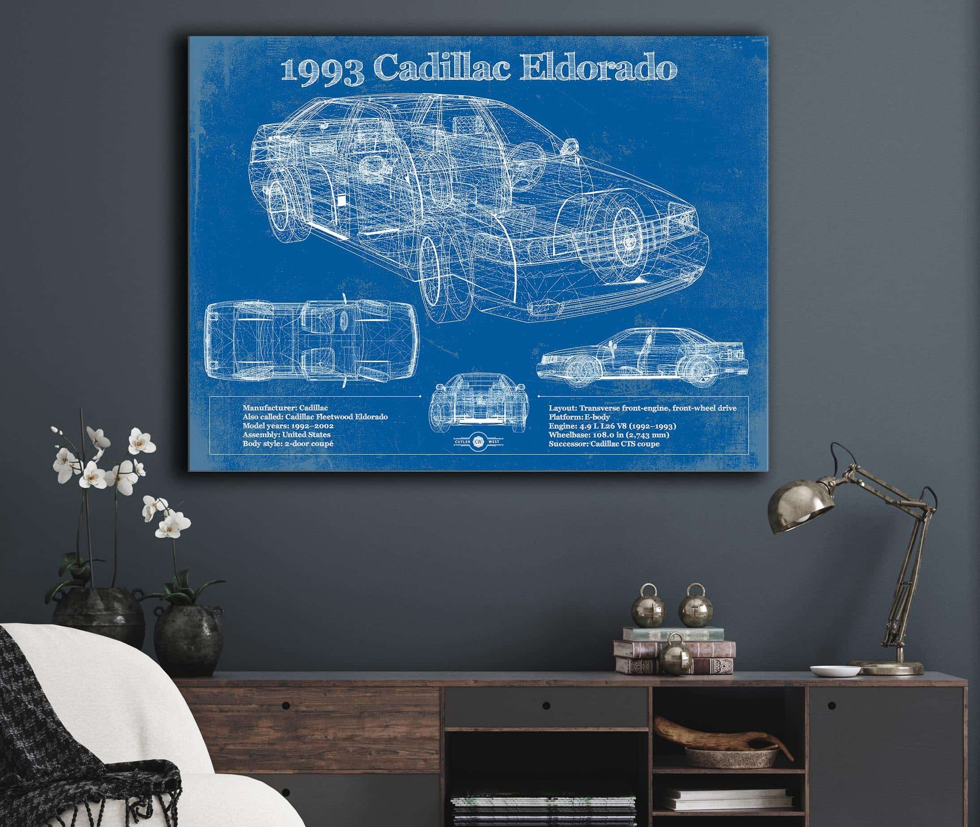 Cutler West 1993 Cadillac Eldorado Coupe Vintage Blueprint Auto Print