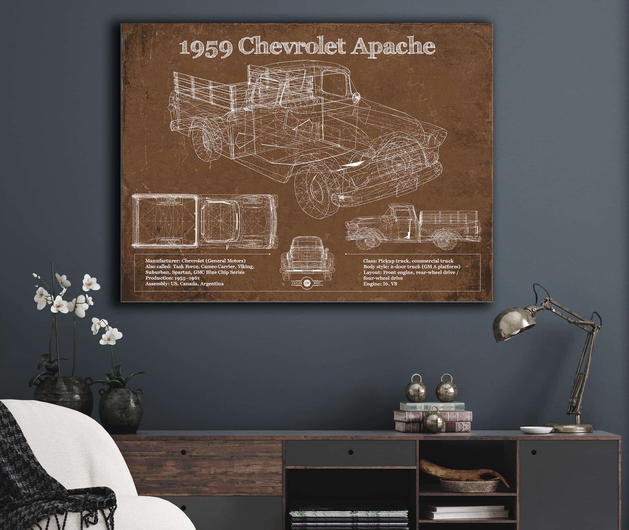 Cutler West 1959 Chevrolet Apache Fleetside Vintage Blueprint Auto Print