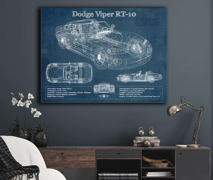 Cutler West Dodge Viper RT-10 Blueprint Vintage Auto Print