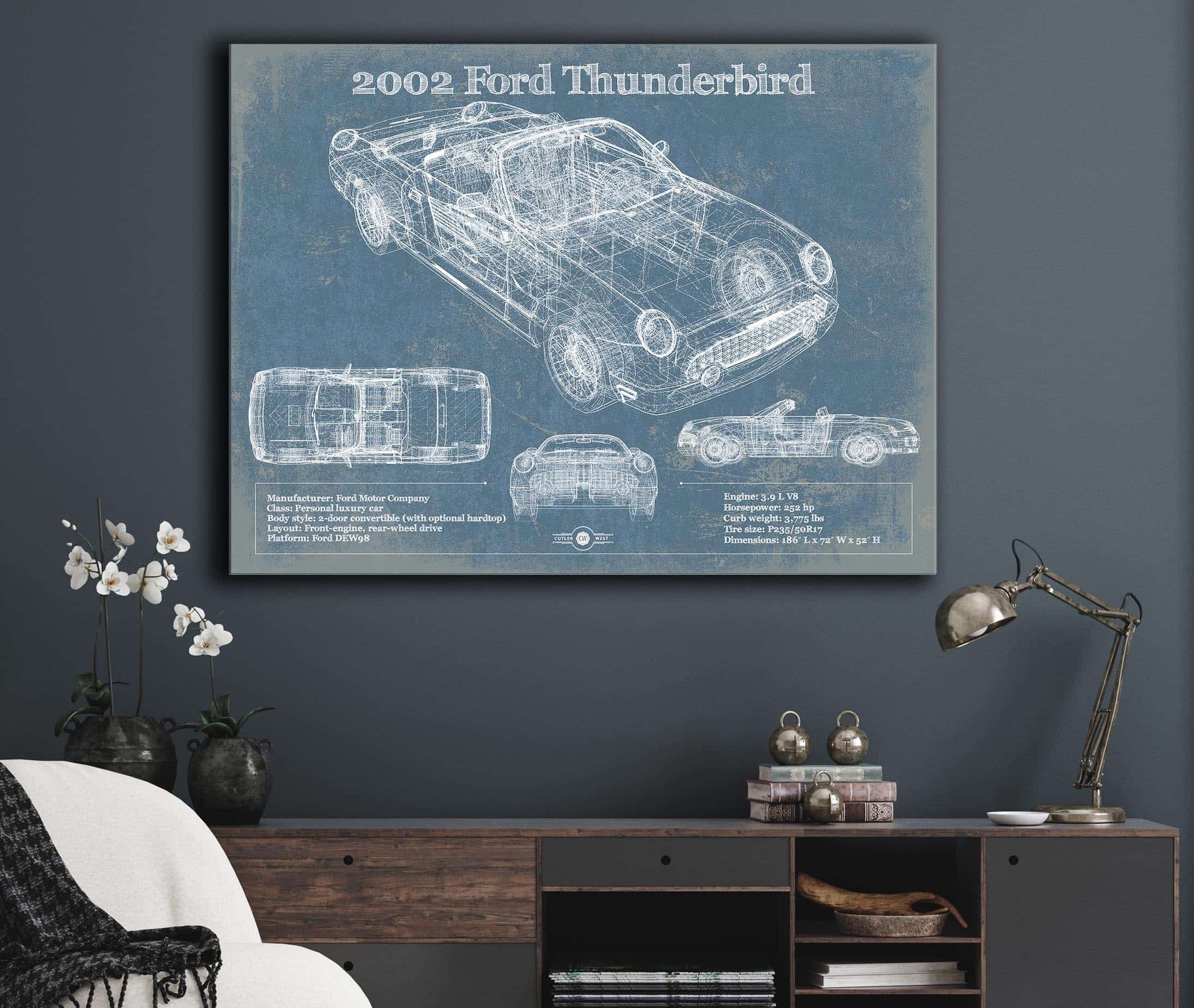 Cutler West 2002 Ford Thunderbird Original Blueprint Art