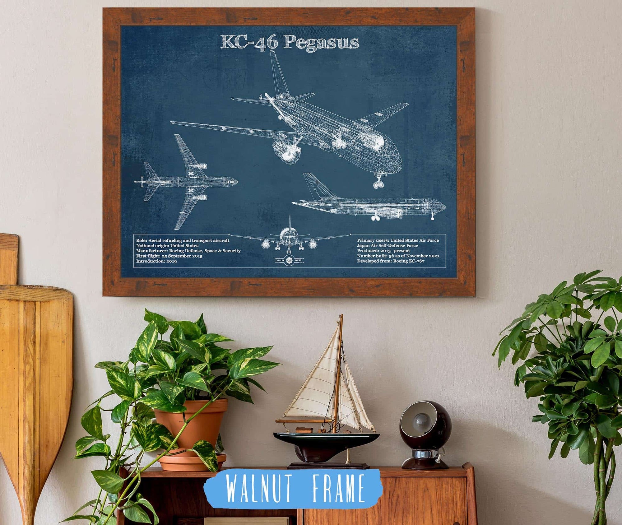 Cutler West Boeing KC-46 Pegasus Vintage Aviation Blueprint Print - Custom Pilot Name Can Be Added