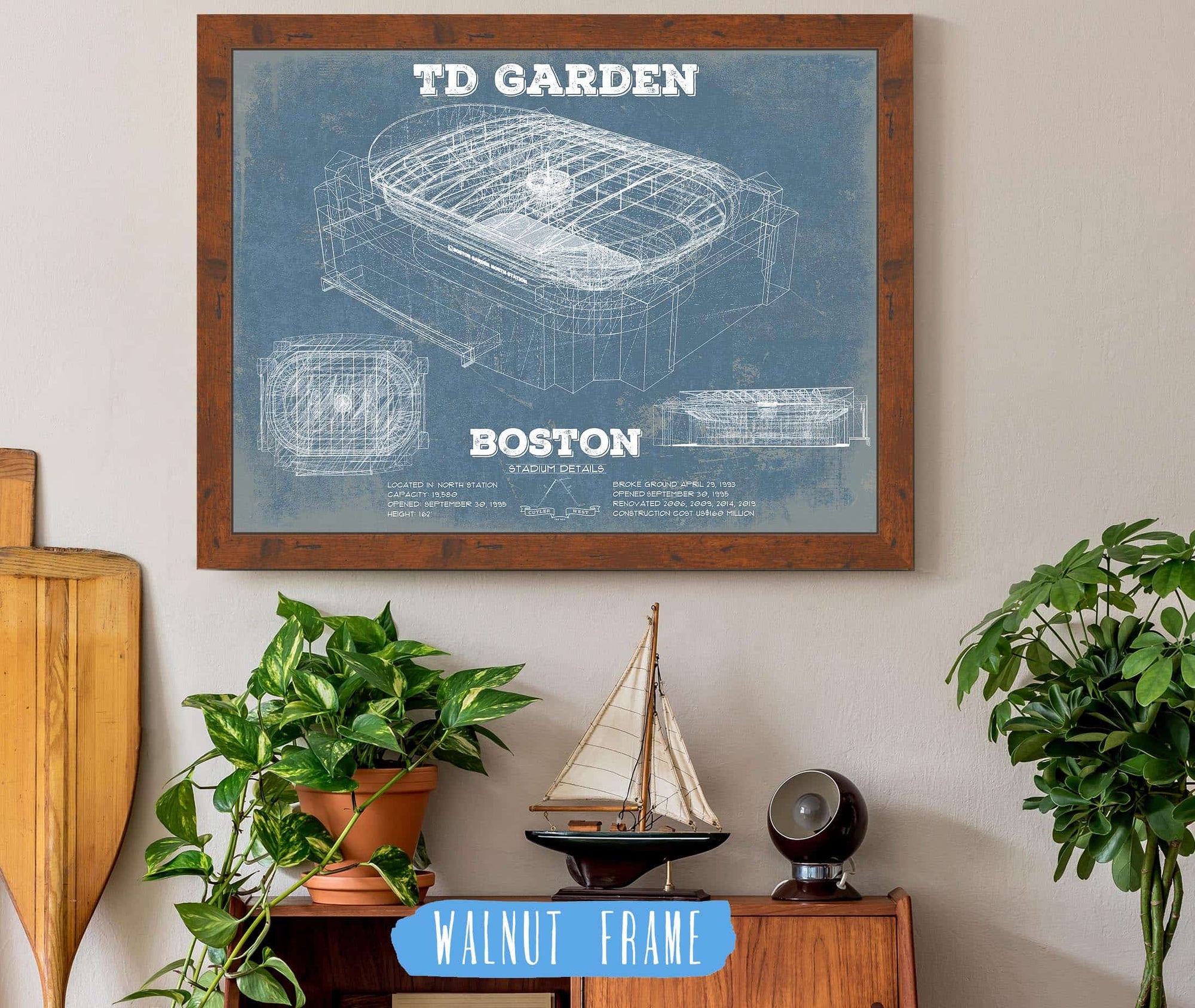 Cutler West Boston Bruins - TD Garden Vintage Hockey Blueprint NHL Print