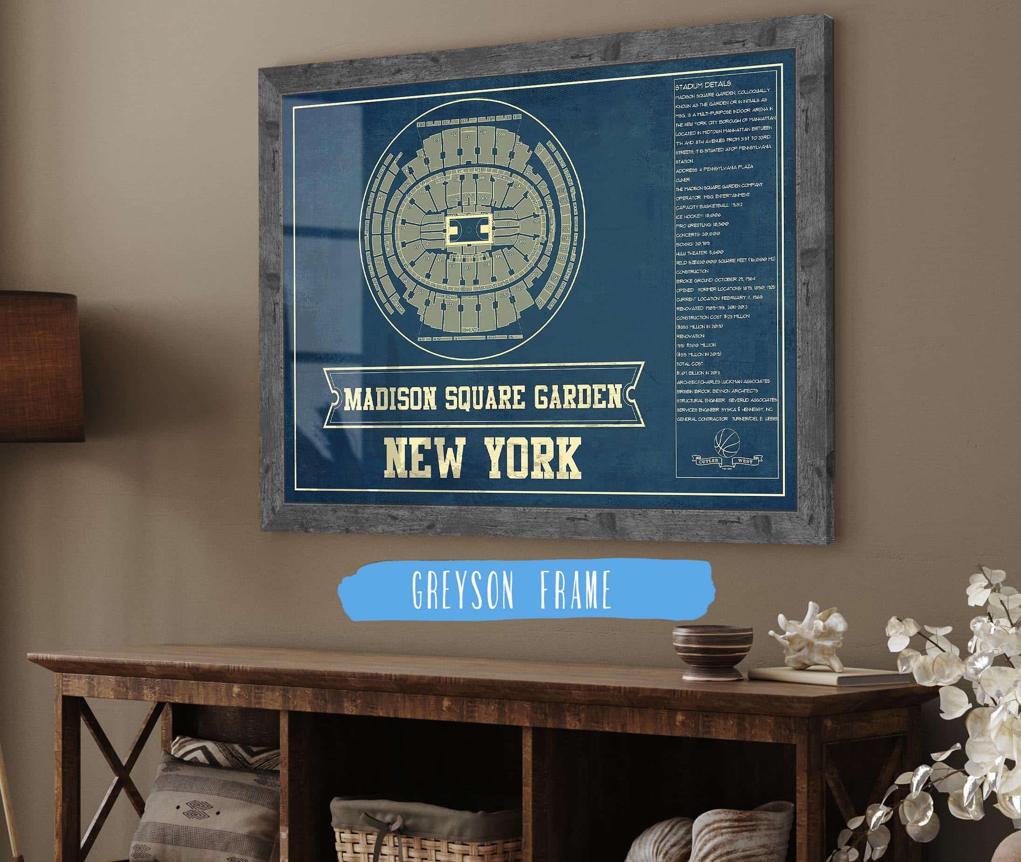 Cutler West New York Knicks - Madison Square Garden Vintage Blueprint NBA Basketball NBA Print