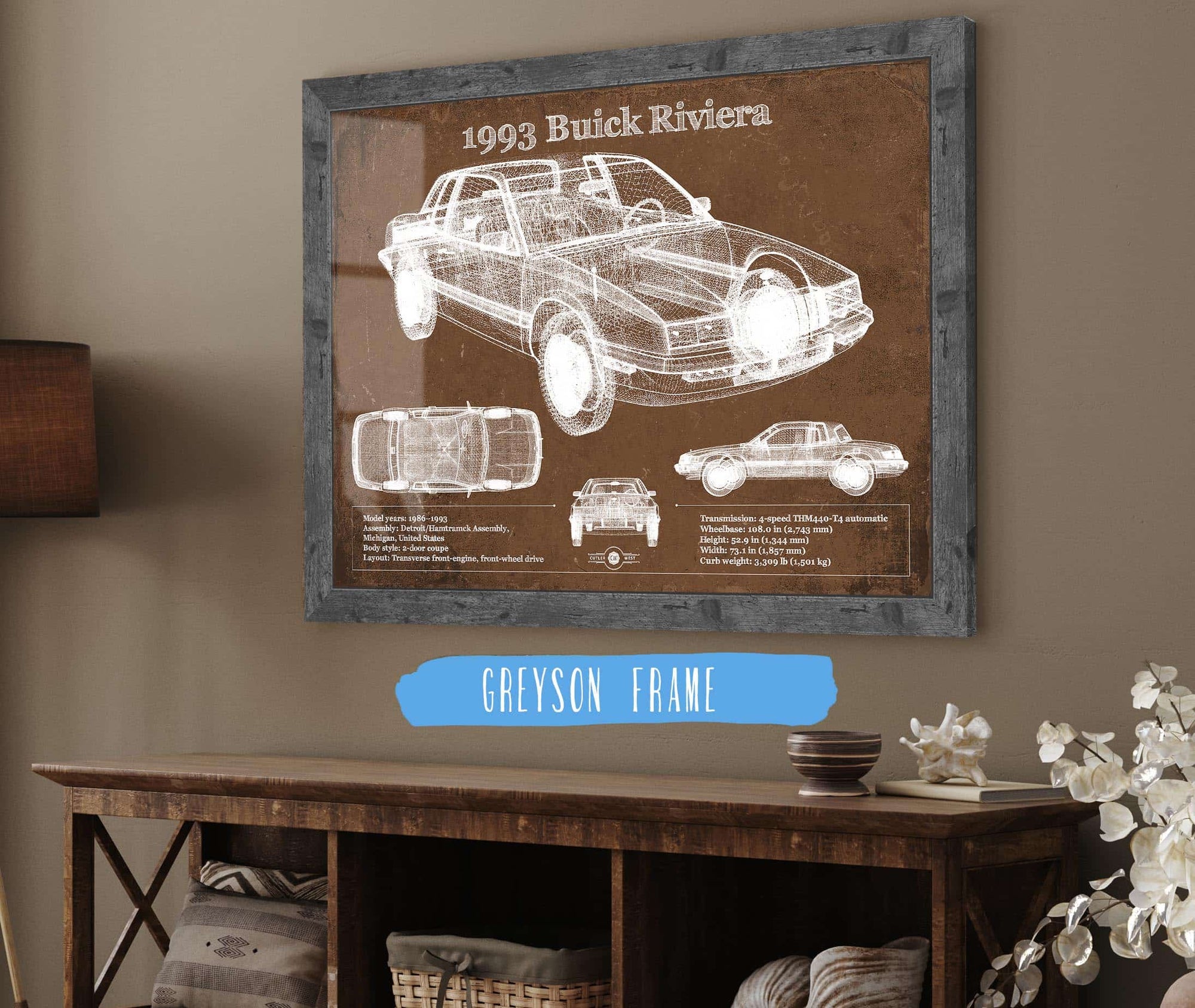 Cutler West 1993 Buick Riviera Vintage Blueprint Auto Print