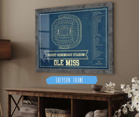 Cutler West Ole Miss Rebels Stadium Art - Vaught-Hemingway Vintage Stadium & Blueprint Art Print