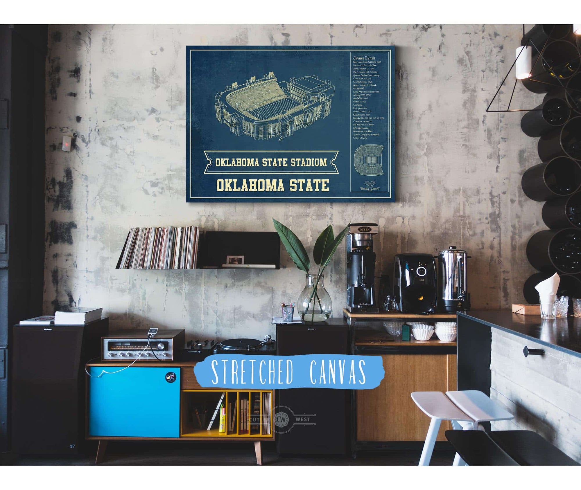 Cutler West Oklahoma State Cowboys Art - Oklahoma State Stadium Vintage Blueprint Art Print