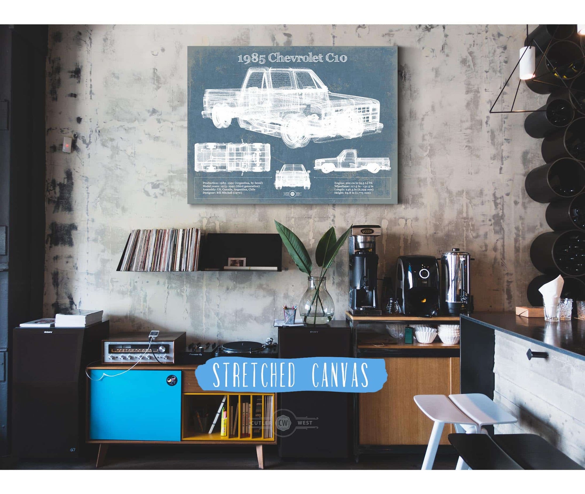 Cutler West 1985 Chevy C10 Vintage Blueprint Auto Print