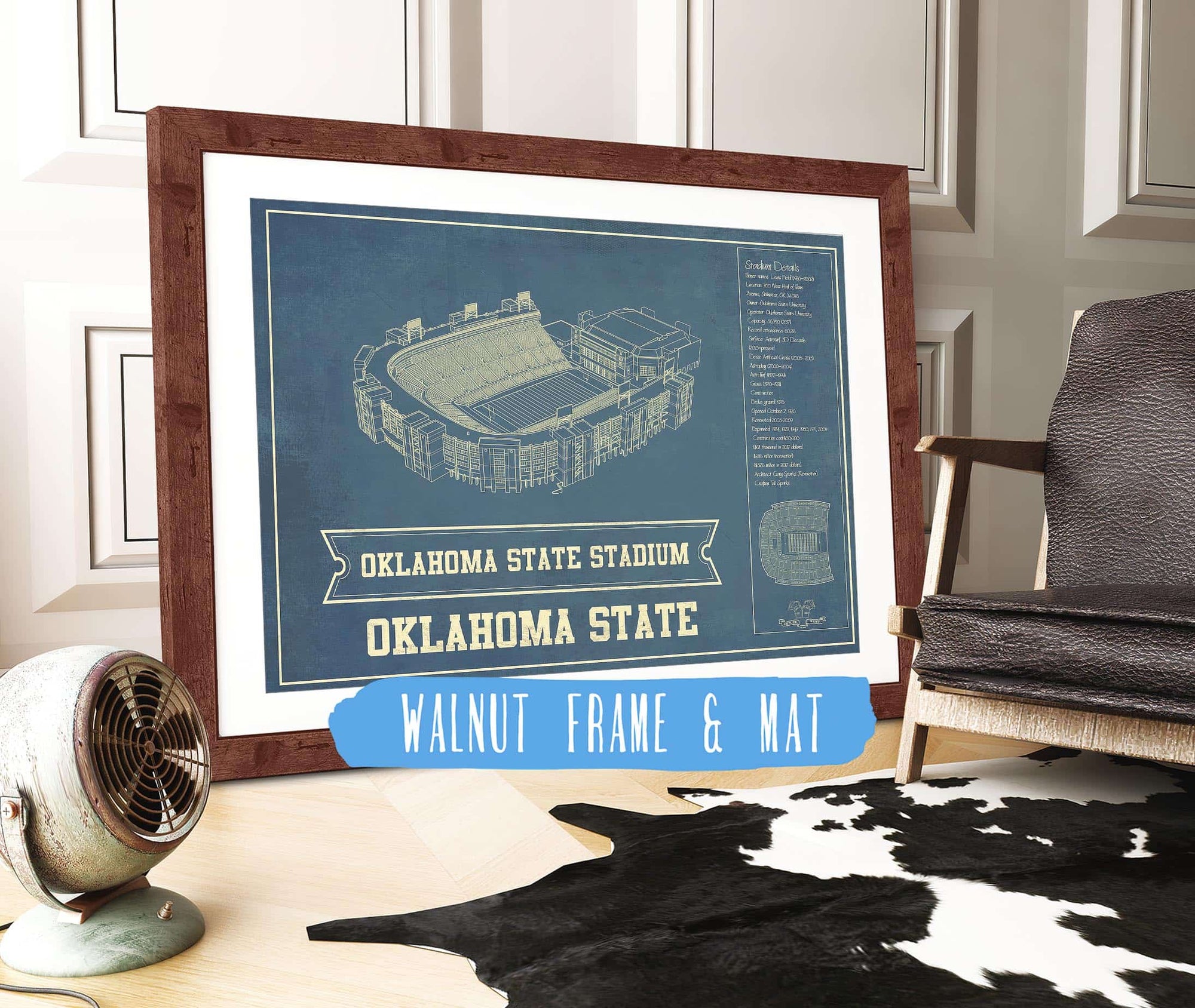 Cutler West Oklahoma State Cowboys Art - Oklahoma State Stadium Vintage Blueprint Art Print