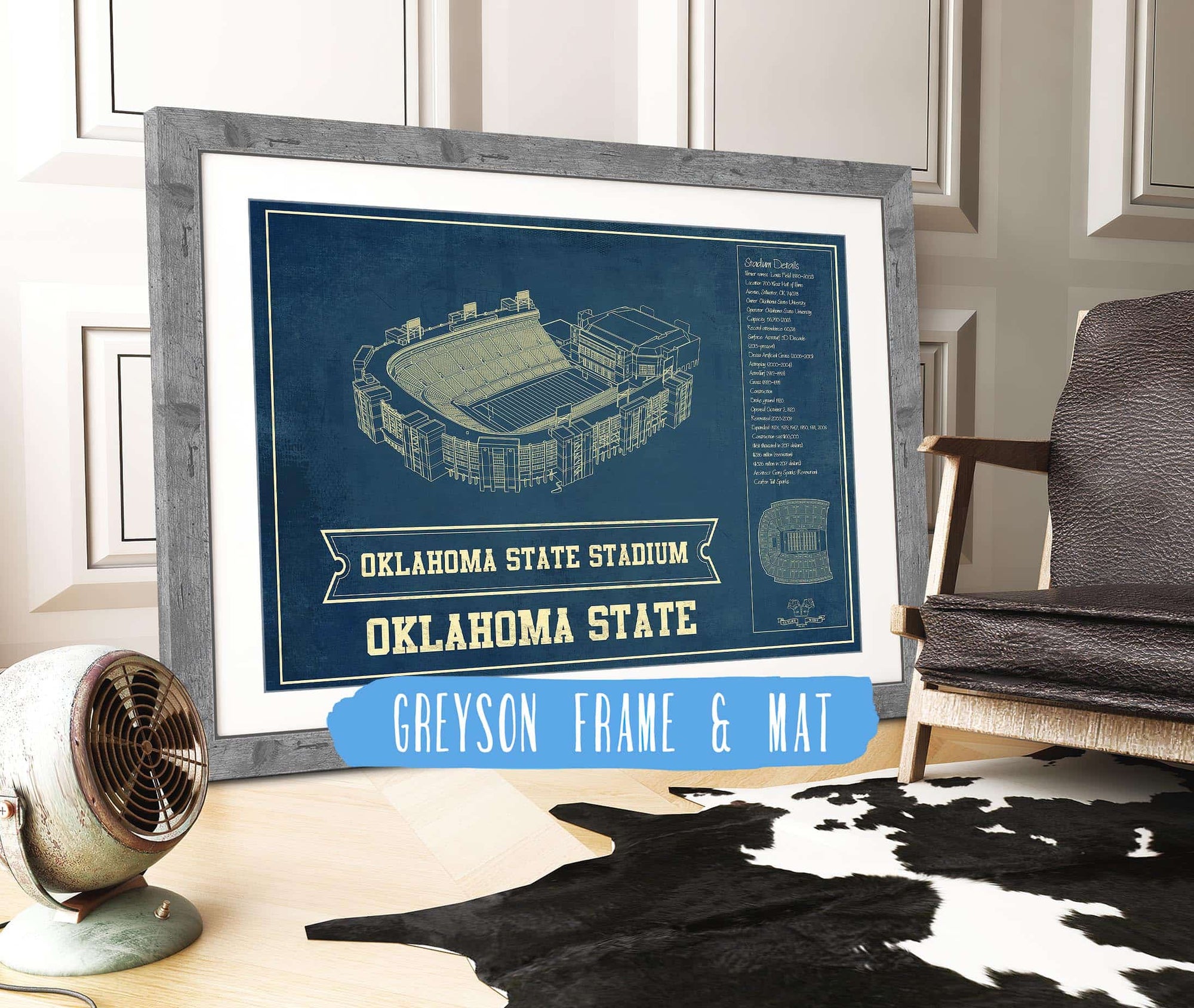 Cutler West Oklahoma State Cowboys Art - Oklahoma State Stadium Vintage Blueprint Art Print