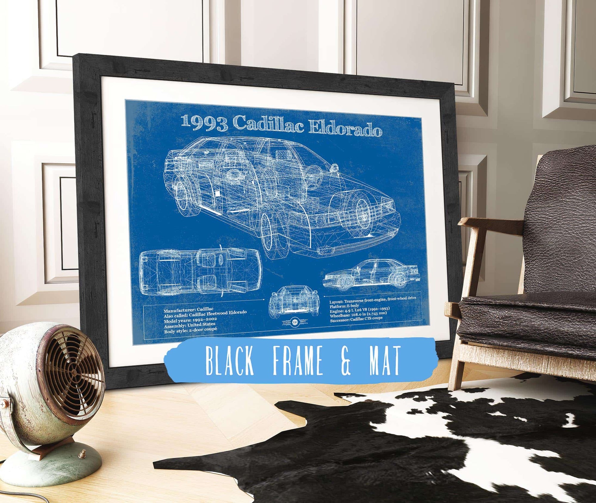 Cutler West 1993 Cadillac Eldorado Coupe Vintage Blueprint Auto Print