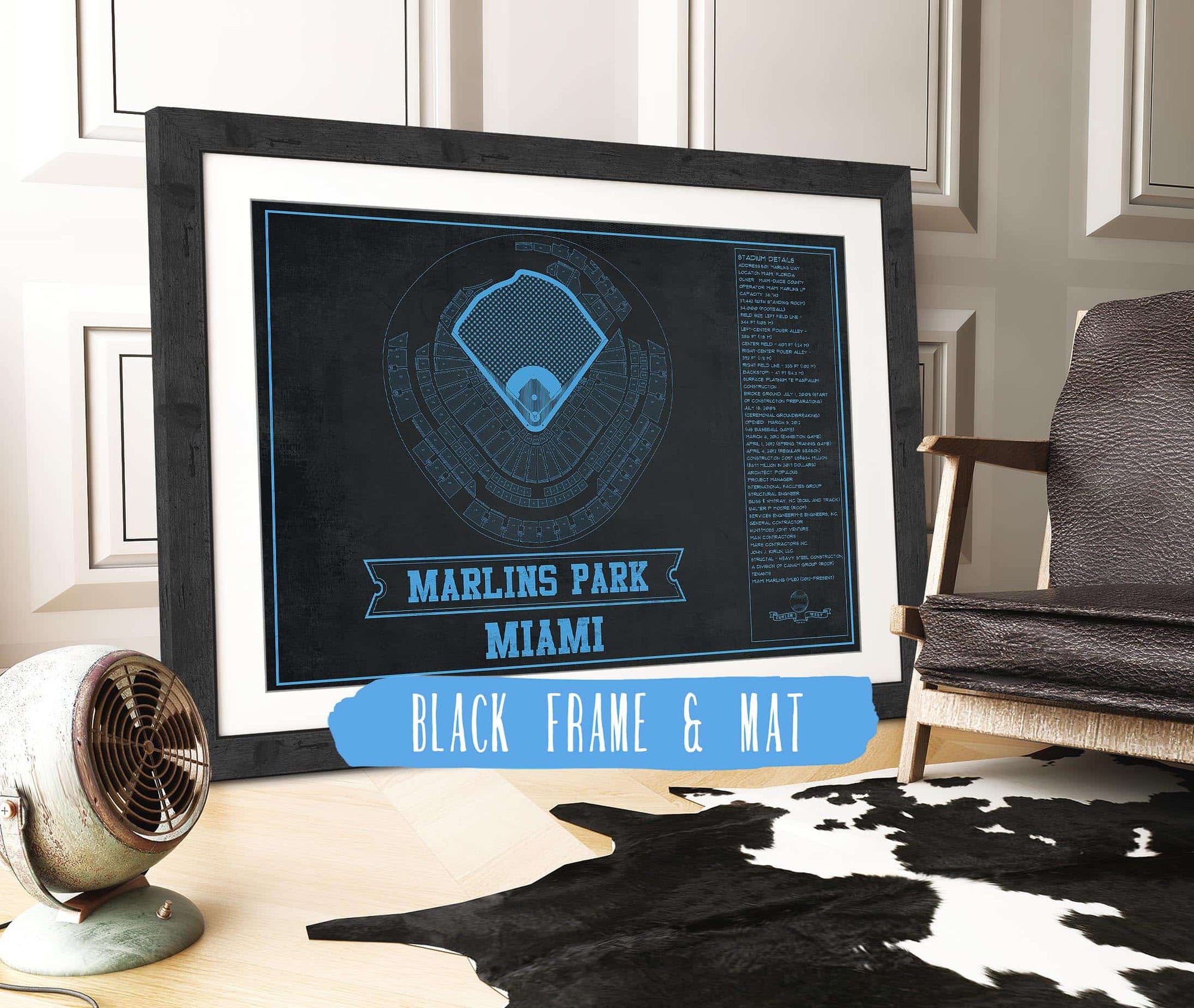 Cutler West Miami Marlins - Marlin Park Blueprint - Vintage Baseball Fan Team Color Print