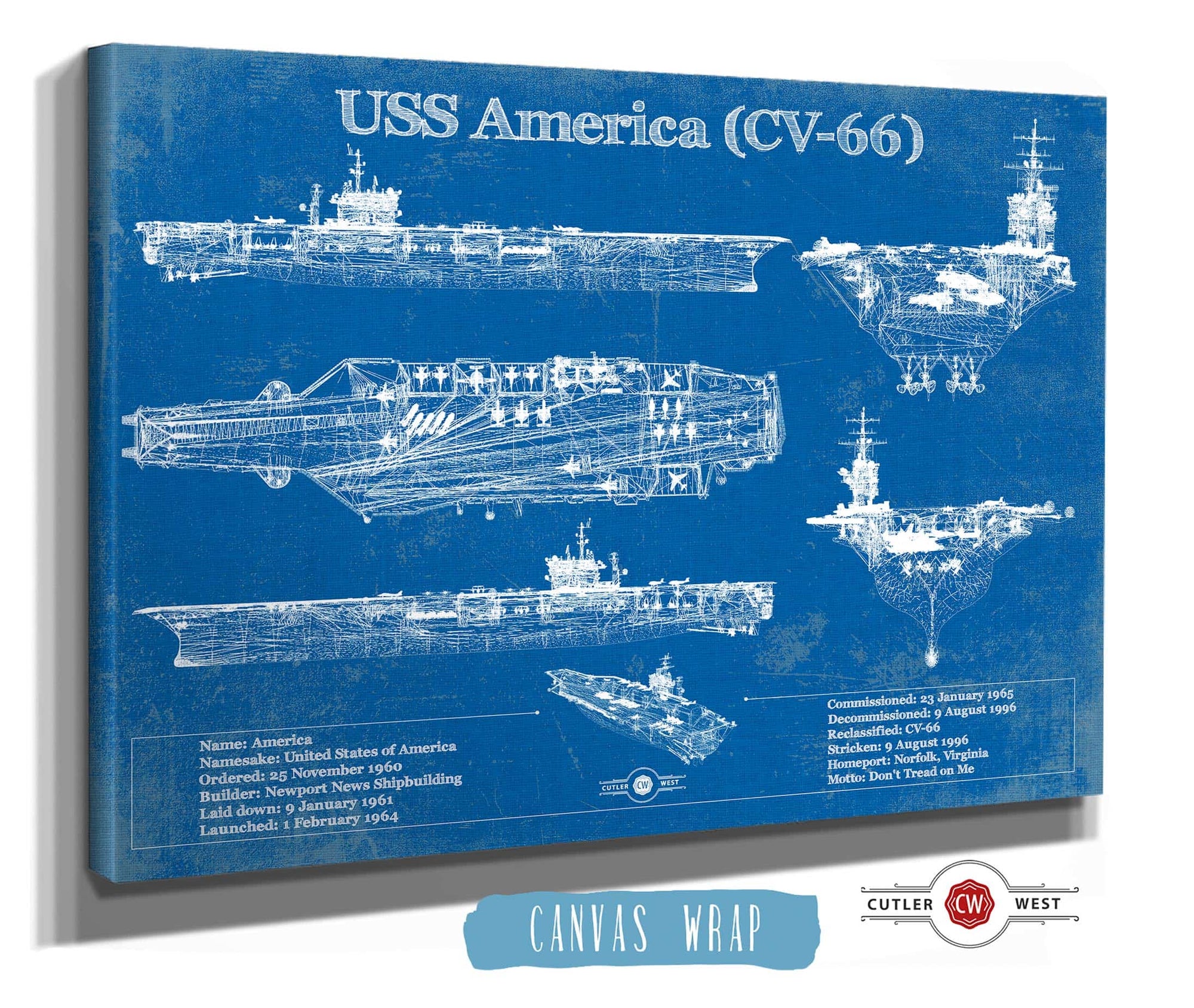 Cutler West USS America (CV-66) Aircraft Carrier Blueprint Original Military Wall Art