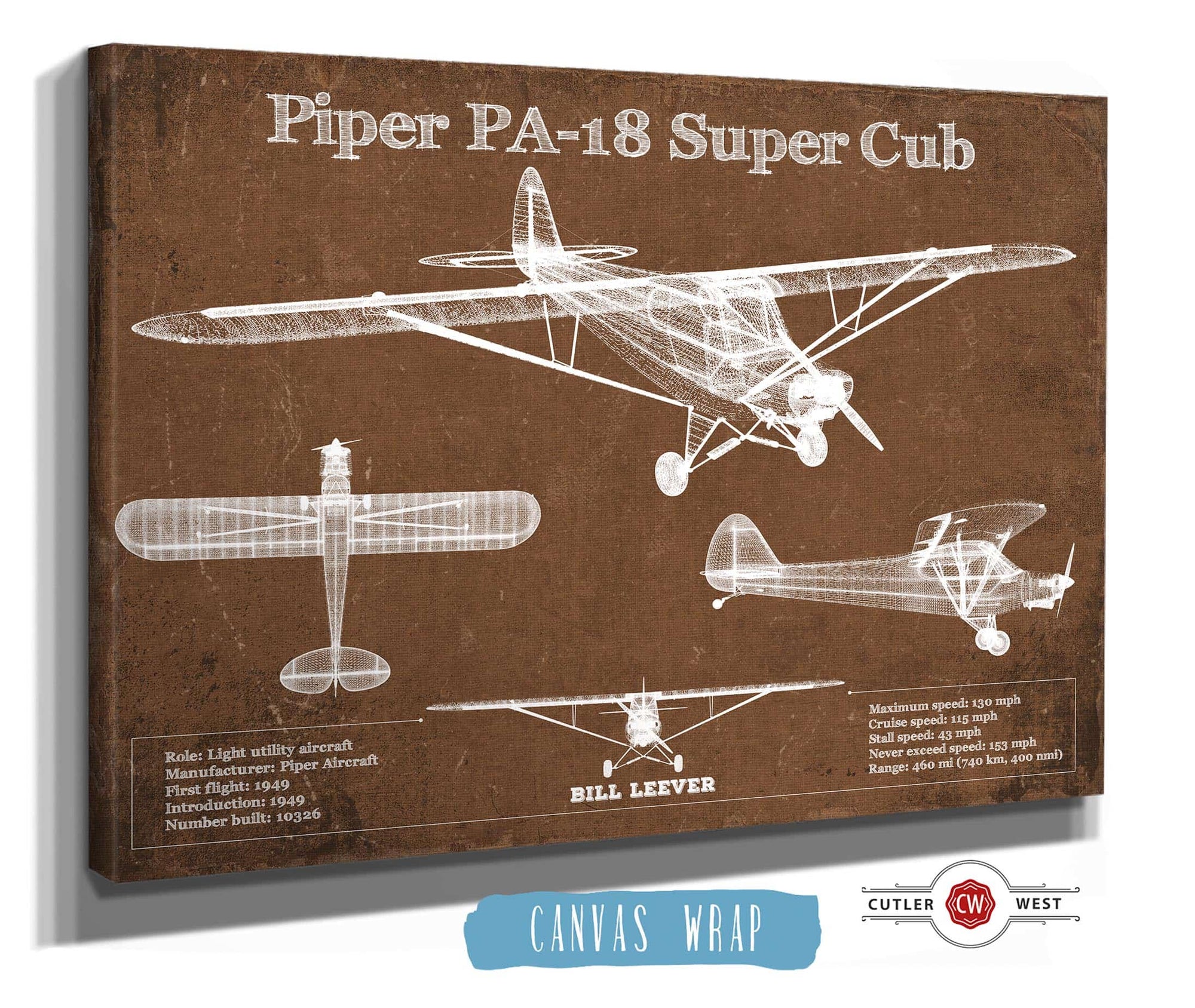 Cutler West Piper PA-18 Super Cub Original Blueprint Art