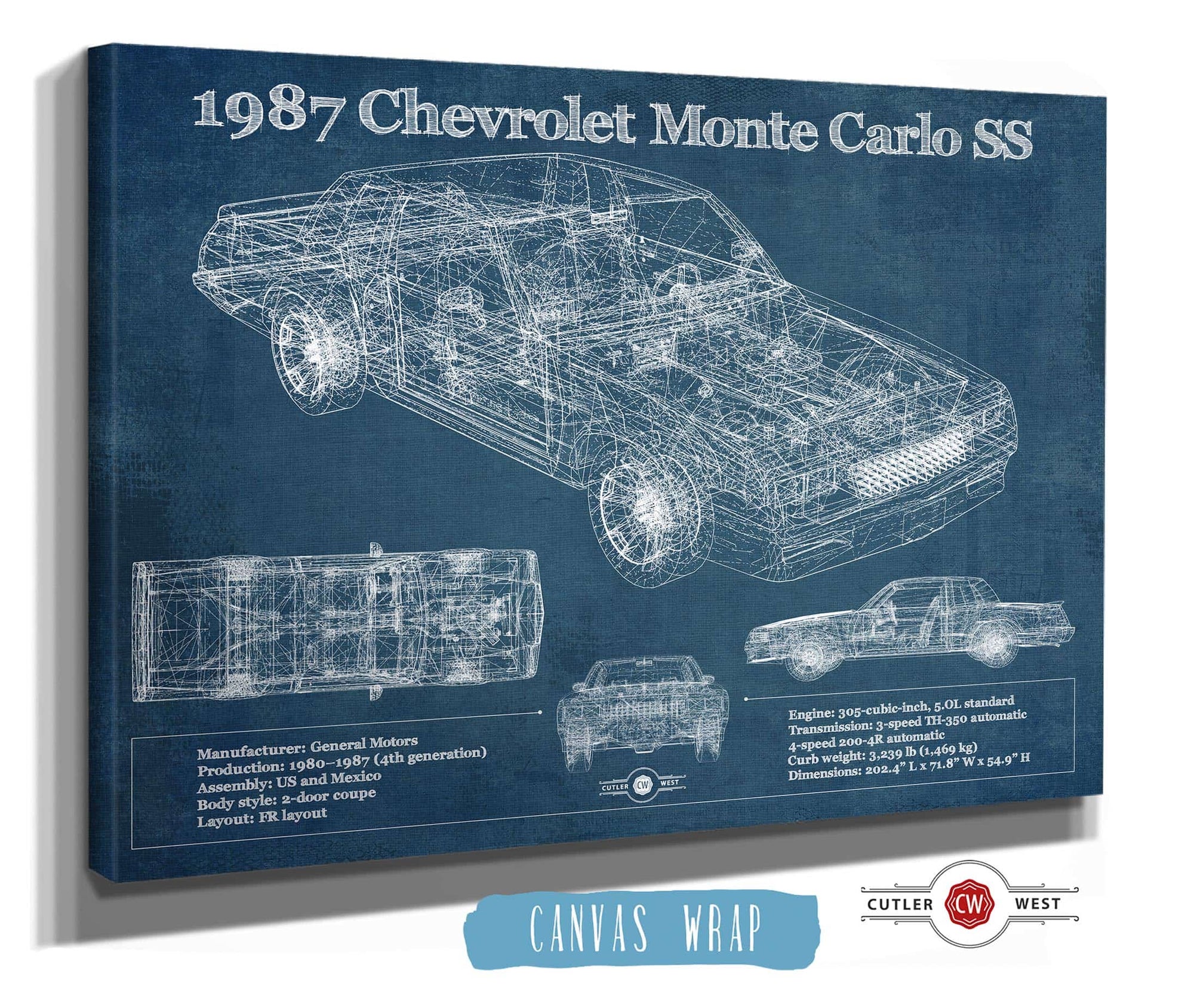 Cutler West 1987 Monte Carlo SS Vintage Blueprint Auto Print