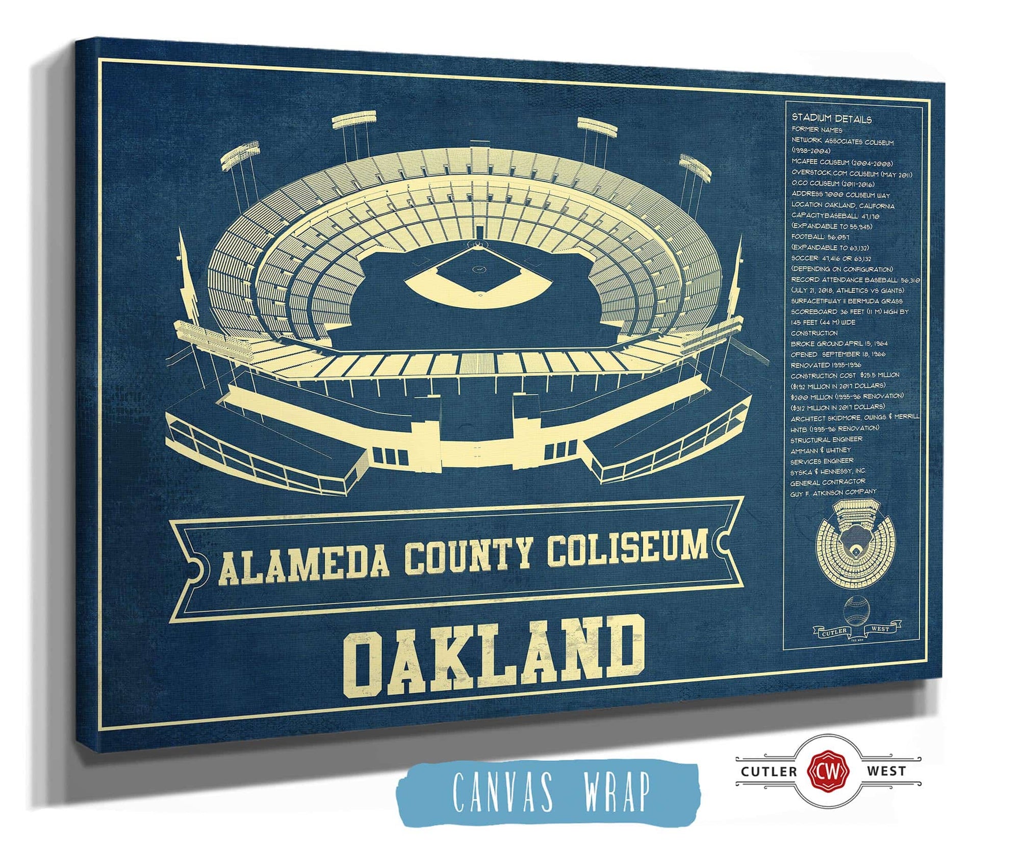 Cutler West Oakland A's Alameda County Coliseum Seating Chart - Vintage Baseball Fan Print