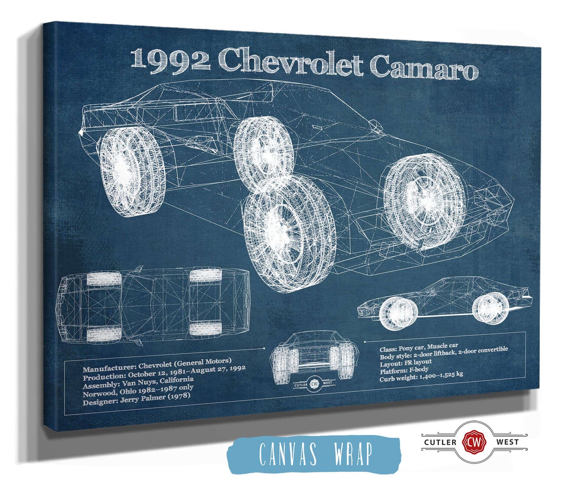 Cutler West 1992 Chevrolet Camaro Vintage Blueprint Auto Print