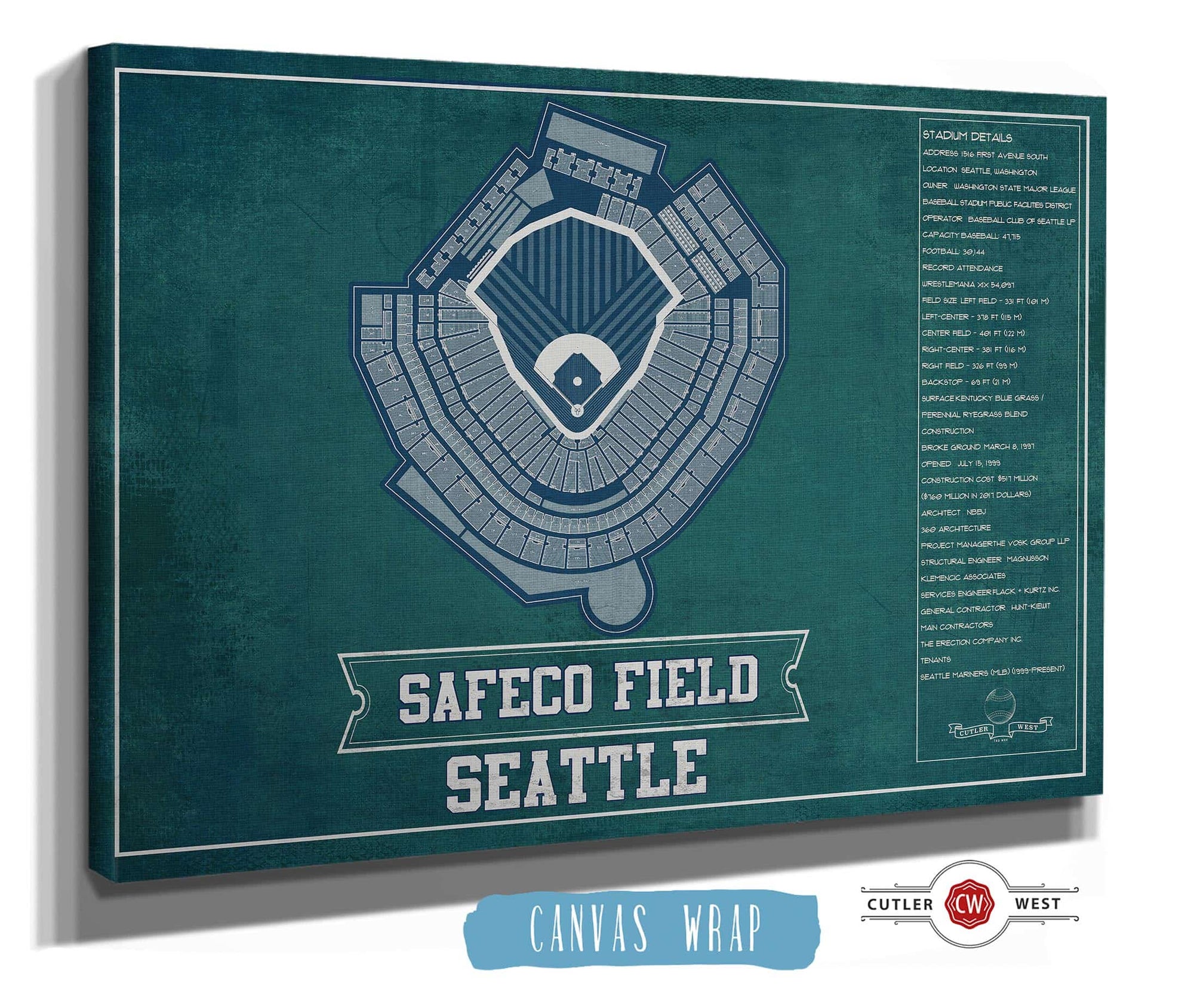 Cutler West Seattle Mariners - Safeco Field Vintage Seating Chart Baseball Team Color Print