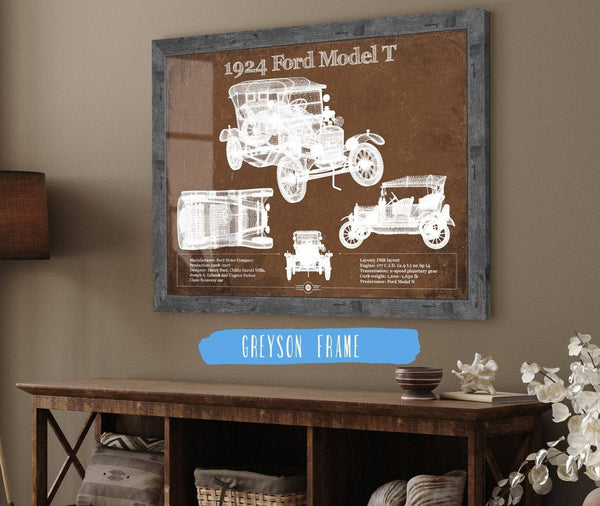 14" x 11" / Greyson Frame Cutler West 1924 Ford Model T Vintage Blueprint Auto Print