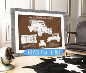 14" x 11" / Greyson Frame Mat Cutler West 1924 Ford Model T Vintage Blueprint Auto Print