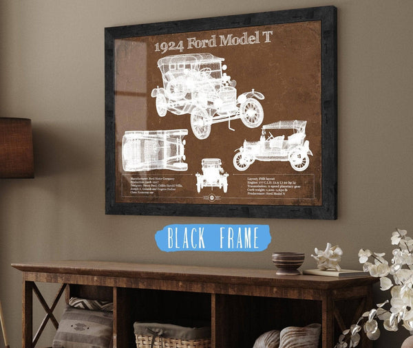 20" x 16" / Black Frame Cutler West 1924 Ford Model T Vintage Blueprint Auto Print