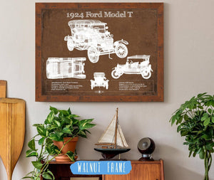 20" x 16" / Walnut Frame Cutler West 1924 Ford Model T Vintage Blueprint Auto Print