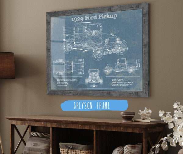 14" x 11" / Greyson Frame Cutler West 1929 Ford Model A Pickup Vintage Blueprint Auto Print