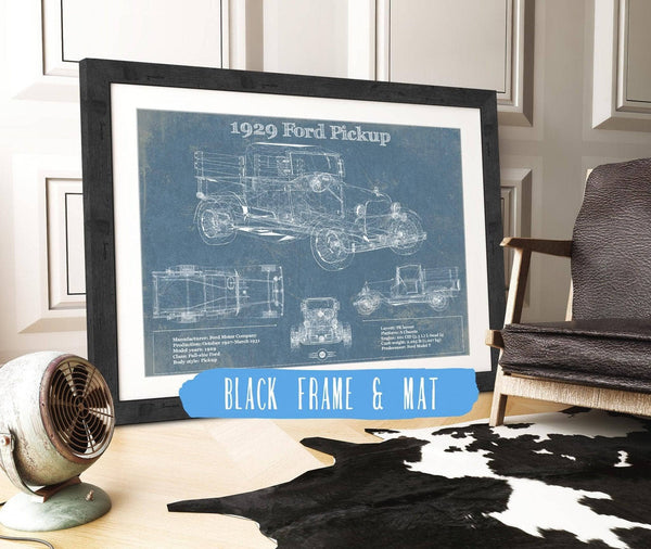 20" x 16" / Black Frame & Mat Cutler West 1929 Ford Model A Pickup Vintage Blueprint Auto Print