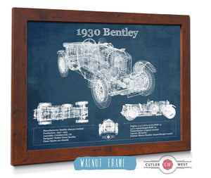 20" x 16" / Walnut Frame Cutler West 1930 Bentley Vintage Blueprint Auto Print
