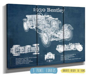 36" x 24" / 3 Panel Canvas Wrap Cutler West 1930 Bentley Vintage Blueprint Auto Print